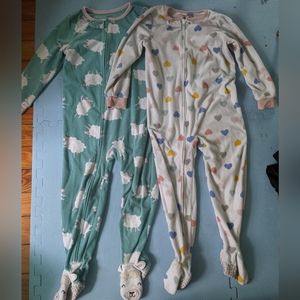 Toddler girl zip up onesie pajamas fleece Carter's 5T lot of 2